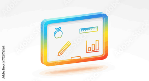 Colorful Educational Smartboard with School Supplies Icons.