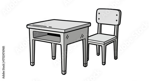 Simple School Desk and Chair Set Illustration.