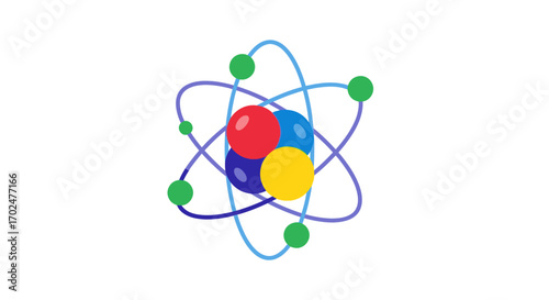 Colorful Atomic Structure Illustration with Orbiting Electrons.