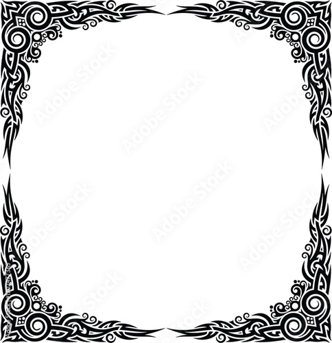 Frame with Detailed Tribal Swirls – Ornate and Symmetrical Black and White Border Design with a Bold, Decorative Flourish.