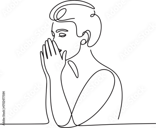 Continuous line art of person whispering secrets, mysterious minimal vector