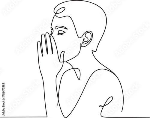 Continuous line art of person whispering secrets, mysterious minimal vector