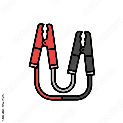 Jumper cables connect vehicle battery electricity flat design style