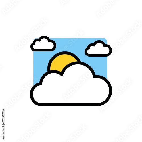 Stylized sun rises behind cloudscape illustration daytime