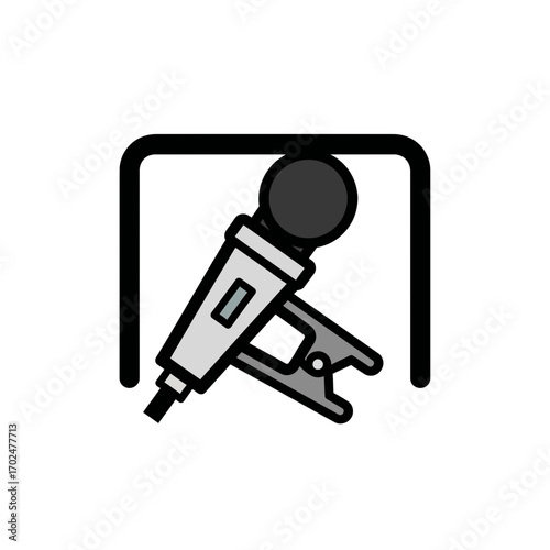 Microphone icon broadcasts audio inside white frame design