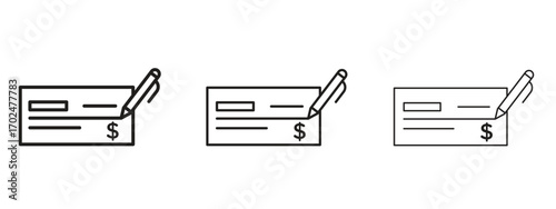 Money check icon, outline sign, linear symbols