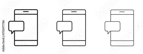 Mobile message notification icon, outline sign, linear symbols