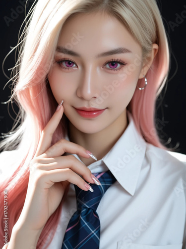 A woman with long hair in a uniform. Generative AI