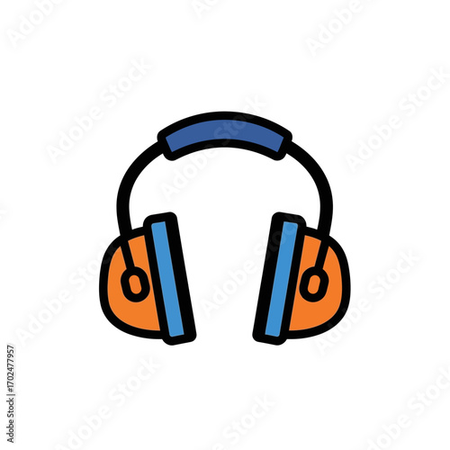 Orange headphones render audio in white background space