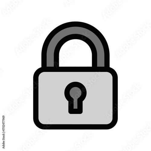 Gray padlock secures object against white background safely