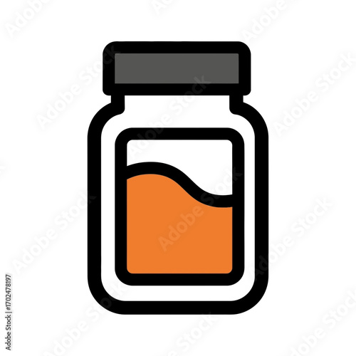 Orange liquid fills bottle in simple graphic art illustration