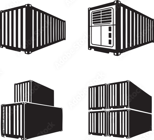 Logistic container silhouette set vector illustration isolated on transparent background