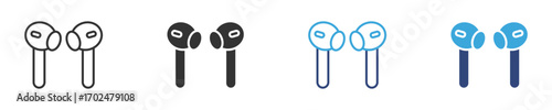 Wireless earbuds icon set, Wireless Earbuds.  Representing Audio Listening or Wearable Tech. 
