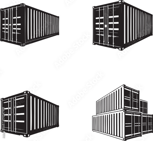 Logistic container silhouette set vector illustration isolated on transparent background