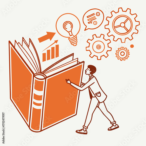 Man Pushing Open a Book: Unveiling Knowledge and Innovation, Exploring Learning Horizons: A Business Metaphor for Growth and Insight
