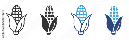 Fresh corn on the cob icon set, Corn cobs elements icon vector illustration