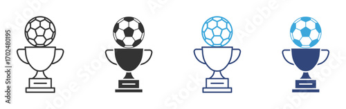 Trophy with a soccer ball on top icon set,  vector illustration  