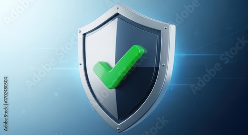 Secure Digital Shield with Green Checkmark and Binary Code Background