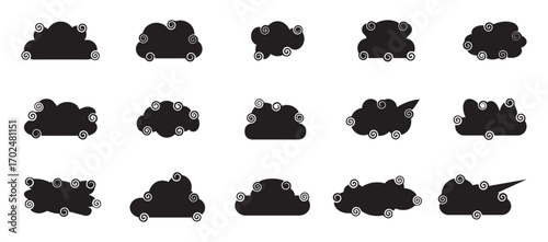 traditional chinese cloud set calligraphy. Set of Oriental Swirl cartoon Cloud Vector. Japanese cloud line pattern, Chinese style, oriental element icon Korean simple shape ,element icon Asian motif.