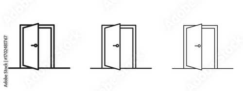 Entrance door icon, outline sign, linear symbols