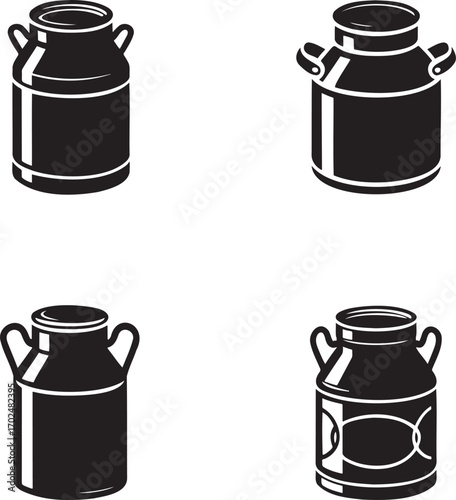 Milk Can silhouette set vector illustration isolated on transparent background