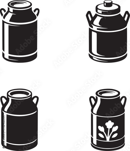 Milk Can silhouette set vector illustration isolated on transparent background