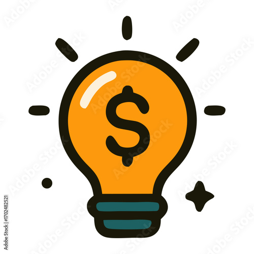 Light bulb shines with dollar sign. Perfect for finance or business concepts needing an icon of innovation and creativity.