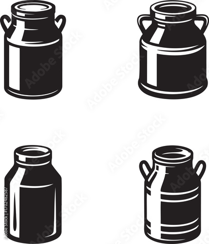 Milk Can silhouette set vector illustration isolated on transparent background