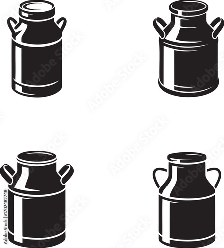 Milk Can silhouette set vector illustration isolated on transparent background