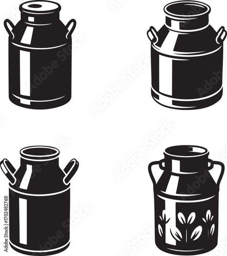 Milk Can silhouette set vector illustration isolated on transparent background