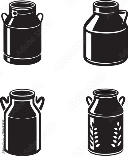 Milk Can silhouette set vector illustration isolated on transparent background