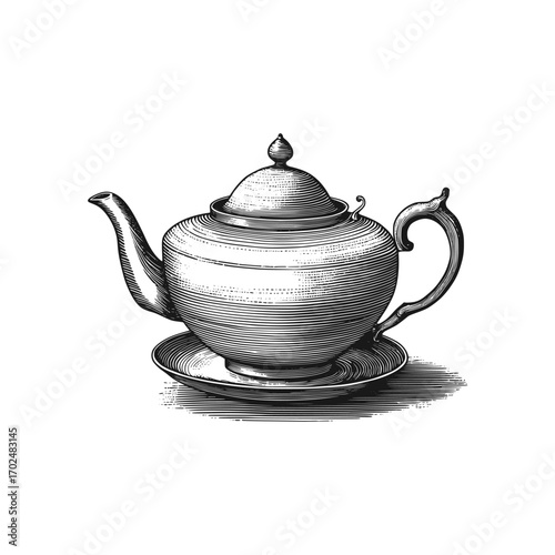 Teapot vector. Vintage style illustration. Tea preparation 