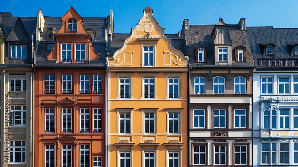 Fototapeta premium Beautiful architectural contrast of historic facades and modern glass design image