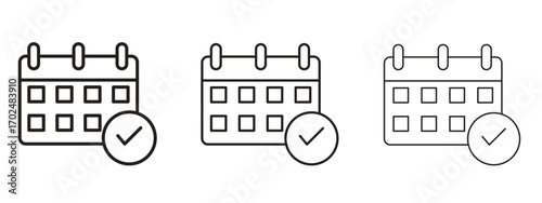 Calendar check icon, outline sign, linear symbols