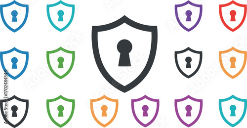 colorful shields arranged around central black shield icon