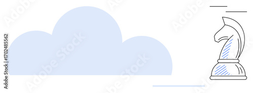Light blue cloud and chess knight outline merging concepts of technology, strategy, and foresight. Ideal for innovation, cloud computing, strategy, planning, digital transformation, data security