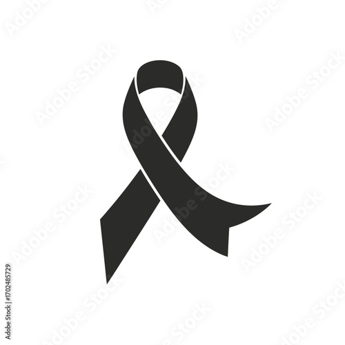 Simple black ribbon icon representing mourning, grief, remembrance, or awareness for a cause.