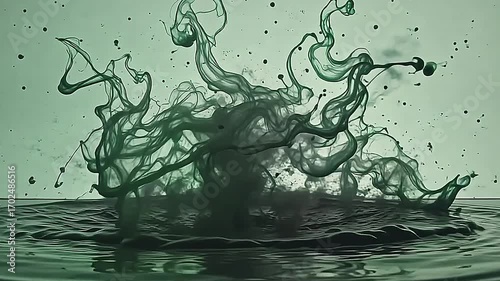Wallpaper Mural A lively explode ink drop pool effect generates expanding ink waves rippling and blending naturally across a uniform green background, emphasizing fluid beauty. Torontodigital.ca