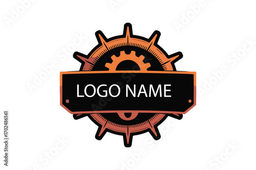 Steampunk Inspired Logo Design with Gears and Industrial Elements Ready for Custom Company or Brand Identity Creation and Marketing Materials