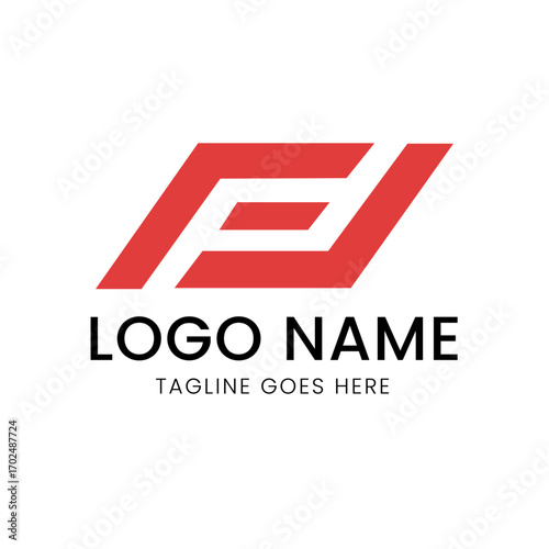 A bold, geometric logo with a red abstract shape that forms the letters 'FV', with a placeholder for a company name and tagline.