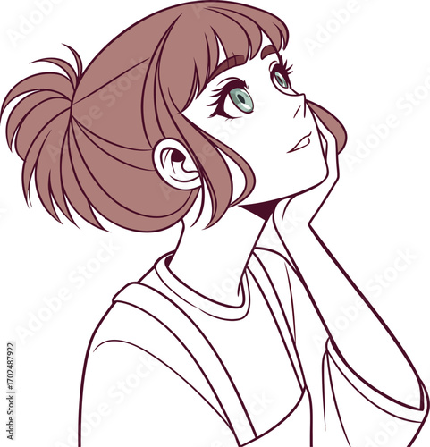 anime-style vector illustration of a young woman with fair skin, soft blush, and gentle makeup.