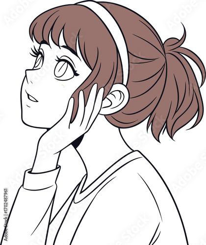 anime-style vector illustration of a young woman with fair skin, soft blush, and gentle makeup.