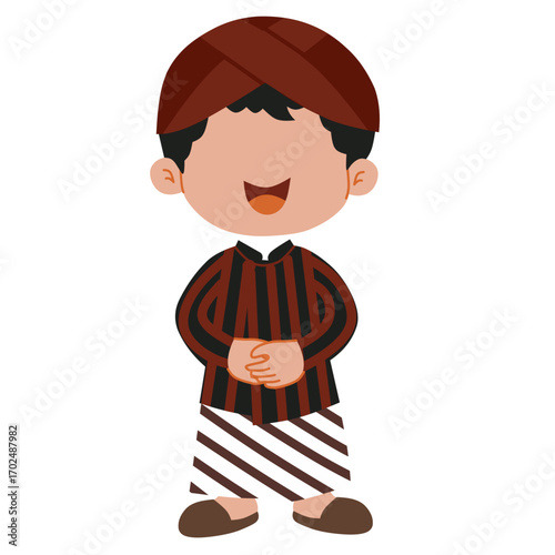 Cute Javanese Boy in Traditional Clothing Smiling Illustration