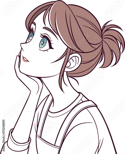 anime-style vector illustration of a young woman with fair skin, soft blush, and gentle makeup.