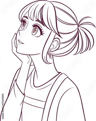 anime-style vector illustration of a young woman with fair skin, soft blush, and gentle makeup.
