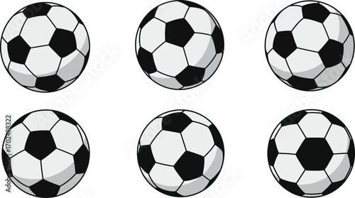six soccer balls arranged neatly in two rows