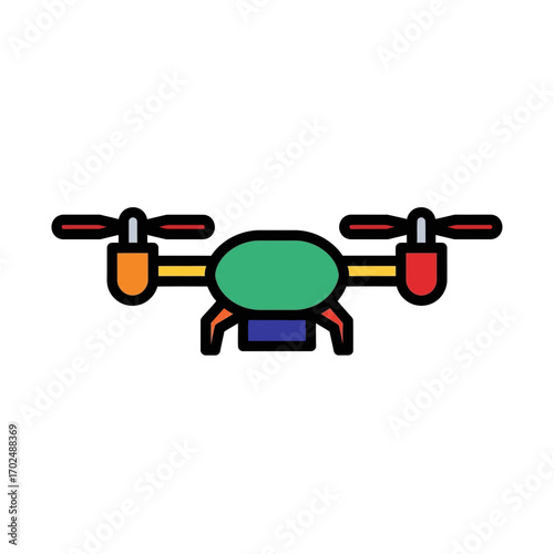 Colorful drone soars high unmanned across empty space graphic