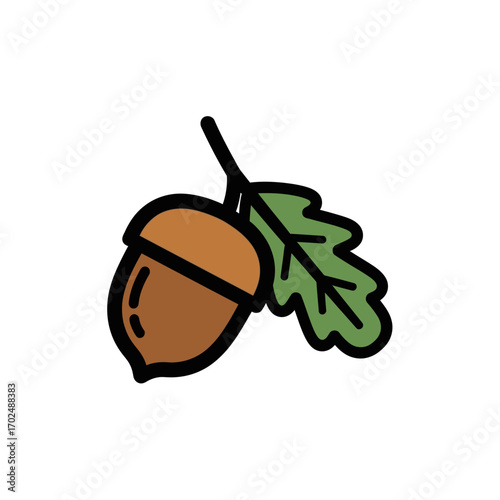 Stylized acorn falls with leaf illustration backdrop drawing