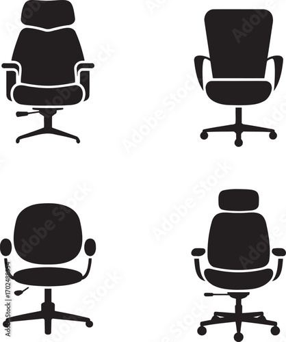 Office Chair silhouette set vector illustration isolated on transparent background