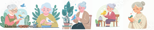 vector grandmother has a pet bird